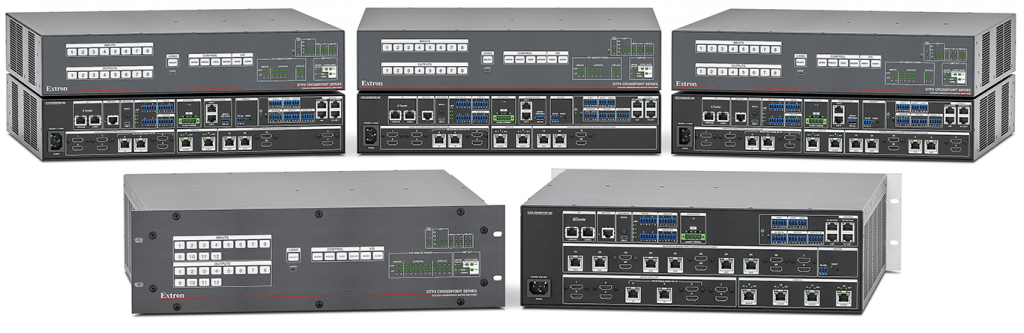 We are pleased to introduce the DTP3 CrossPoint Series of configurable presentation matrix switchers. These powerful products deliver high-performance matrix switching with HDMI and DTP3 inputs and outputs, audio DSP with AEC, Dante®, a power amplifier, and a control processor, all in a single box. Industry-leading DTP3 CrossPoint® matrix switchers feature reversible DTP3 I/O ports, enabling one unit to support multiple matrix configurations to suit the unique needs of each project.